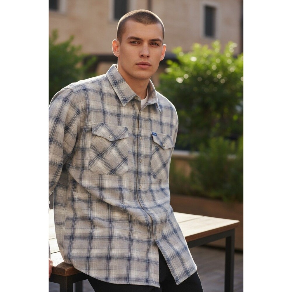 DIXXON The Ormond Flannel Shirt Mens 5X Gray & Blue Plaid Pearl Snap LS Shirt
